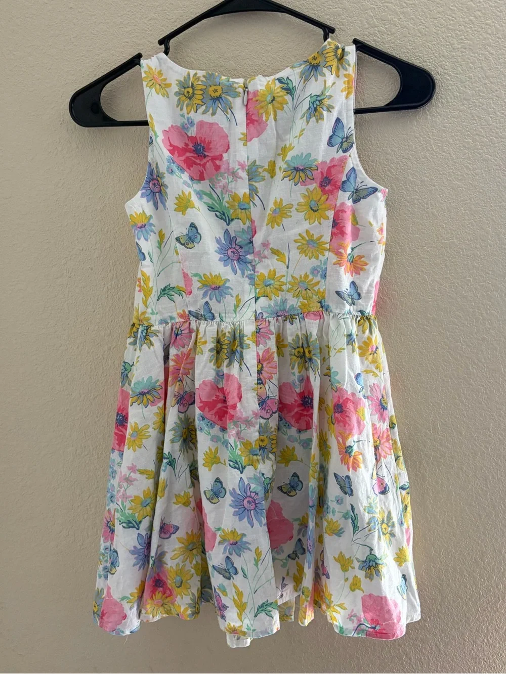 GAP Floral Linen Like Sundress in White with Pink and Yellow Flowers